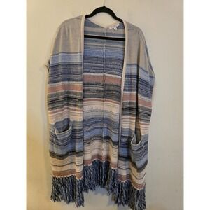 Liverpool Los Angeles Size XS/Small Stripe Fringe Boho Western Longline Cardigan